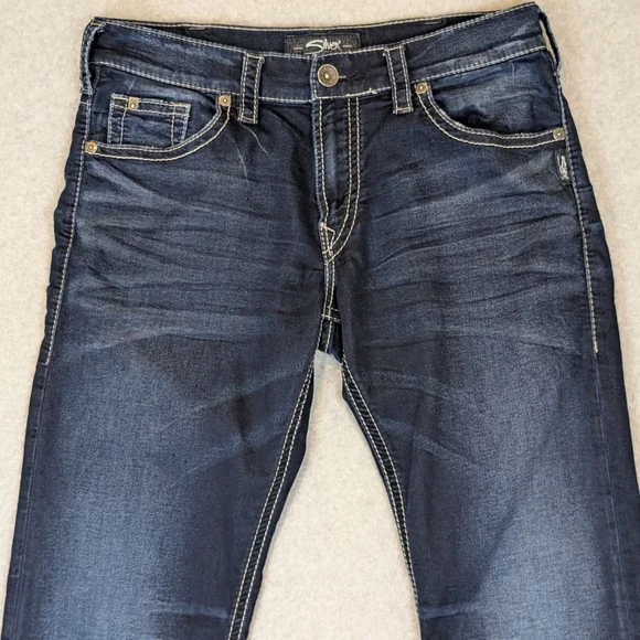 Silver Jeans Zac Men's 34X34 Relaxed Fit Stretch Straight Dark Wash - Picture 3 of 10
